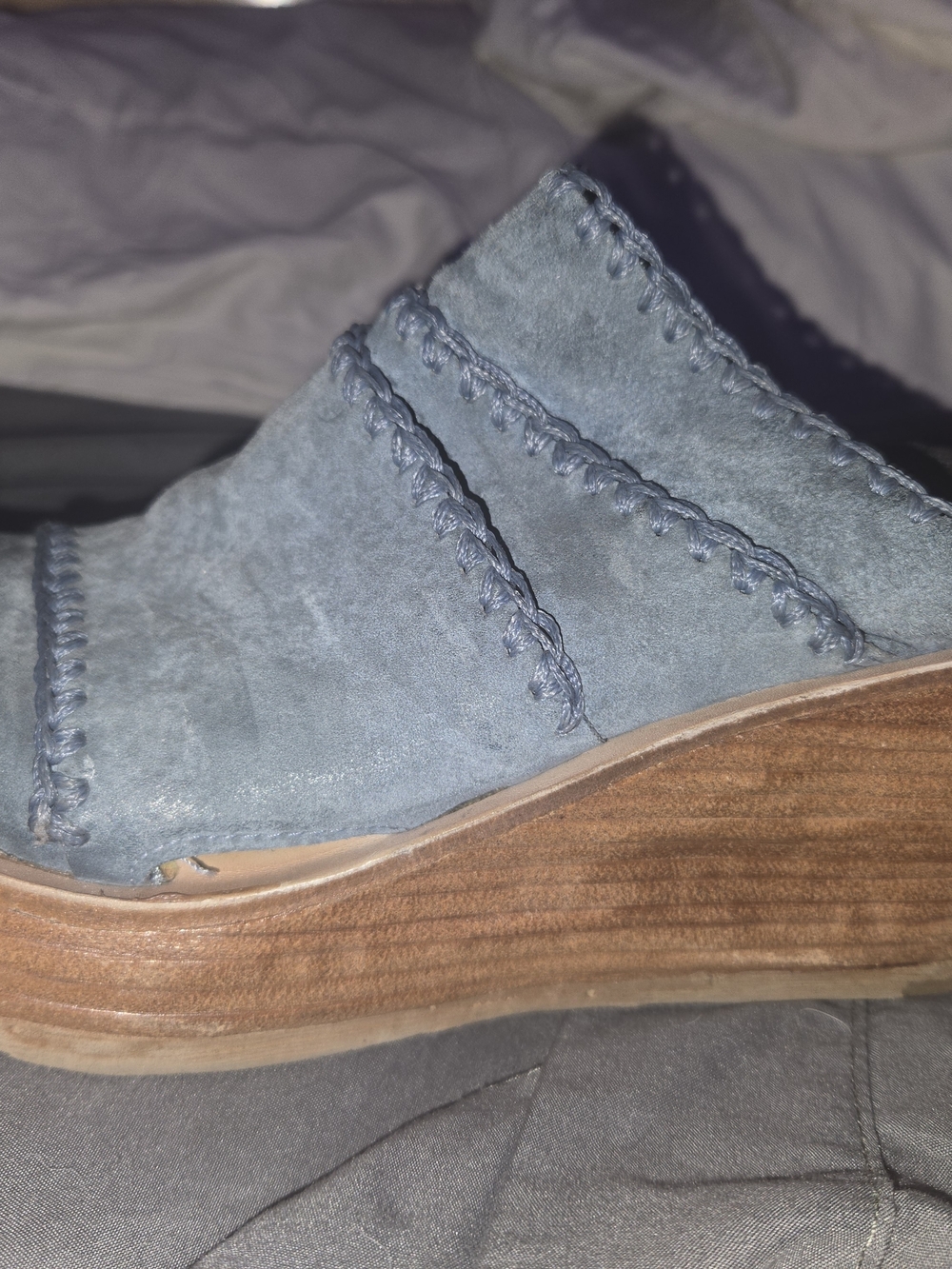 Womens AS98 Blue Suede Wedge Slip-On Sandal